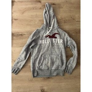 Hollister Hoodie Mens Small Gray Embroidered Logo Zip UP Y2K Cali
